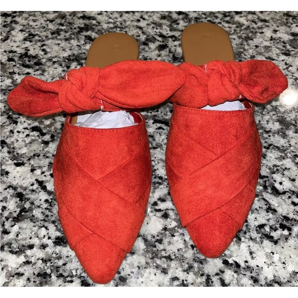 NEW Red Pointed Toe Flat Mules Bowknot Slip on Woven Crisscross Low Heel Sz 6.5 - Picture 6 of 10